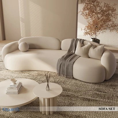 Luna Curved Cream Sofa | Charuta Bangladesh